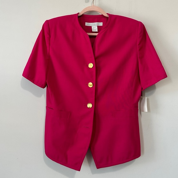 Vintage Jackets & Blazers - Vintage Megan Barrett Fuchsia Pink Short Sleeve Blazer Size 10 NWT